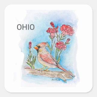 Adesivo Quadrado Pássaro e flor de Ohio
