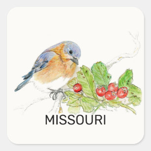 Adesivo Quadrado Pássaro e flor do Missouri
