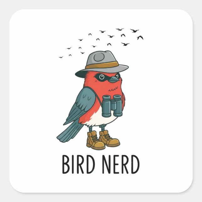 Adesivo Quadrado Pássaro Engraçado Nerd Observando Pássaro Pássaro  (Frente)