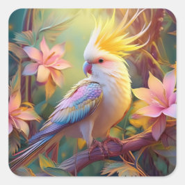 Adesivo Quadrado Pássaro Iridescente Wing Cockatiel Fantasy