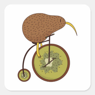 Adesivo Quadrado Pássaro Kiwi Legal no Design de Fruta Kiwi
