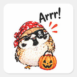 Adesivo Quadrado Pássaro Pardal Chibi Fofo Pirata de Halloween Dive