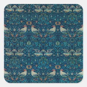 Adesivo Quadrado Pássaro por William Morris, Arte Textil de Jardim 