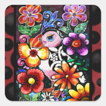 Passaro Puffin Abstrato Caprichoso em Flores