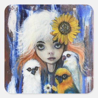 Adesivo Quadrado Pássaros com bengala feminina quadrada