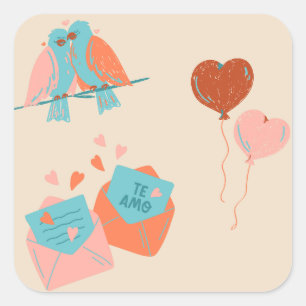 Adesivo Quadrado pássaros de amor fofos