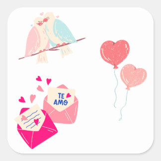 Adesivo Quadrado pássaros de amor fofos & cartas românticas