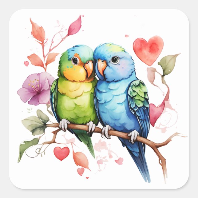 Adesivo Quadrado Pássaros de Amor Tão Doce (Frente)