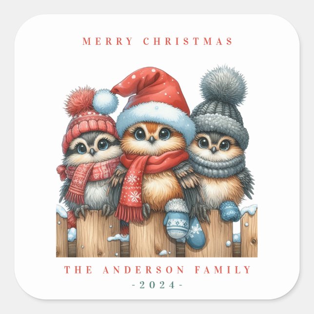 Adesivo Quadrado Pássaros de Natal (Frente)