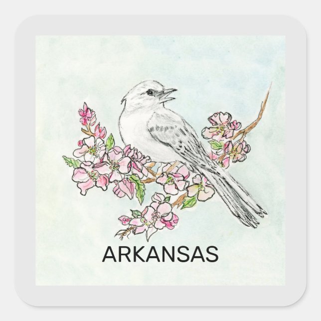 Adesivo Quadrado Pássaros e flores do estado do Arkansas (Frente)