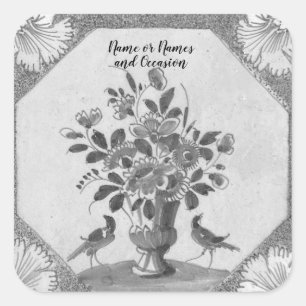 Adesivo Quadrado Pássaros florais Delft Personalizados 
