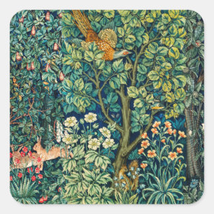 Adesivo Quadrado Pássaros FLORESTAIS,Pássaro Faisão, Floral Verde