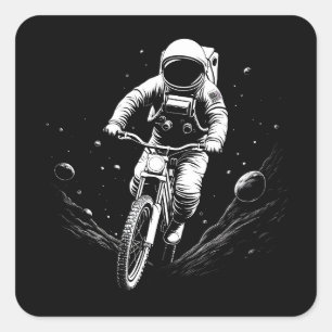 Adesivo Quadrado Passeio de Bicicleta do Astronauta Cósmico Aventur