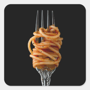 Adesivo Quadrado Pasta cuspiu em um garfo, Comida espaguete