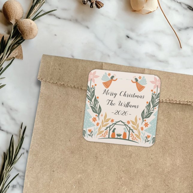 Adesivo Quadrado Pastel Angel Christmas (Pastel Angel Square Sticker)