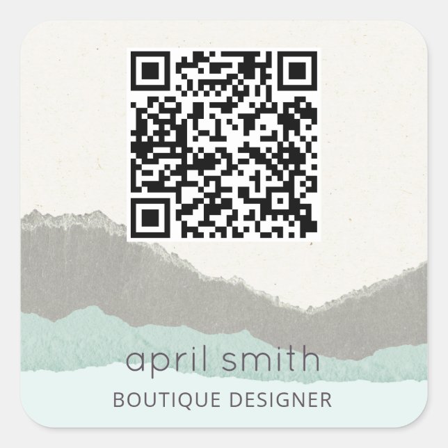 Adesivo Quadrado Pastel Aqua Kraft Mountain Wave Torn Edge Código Q (Frente)