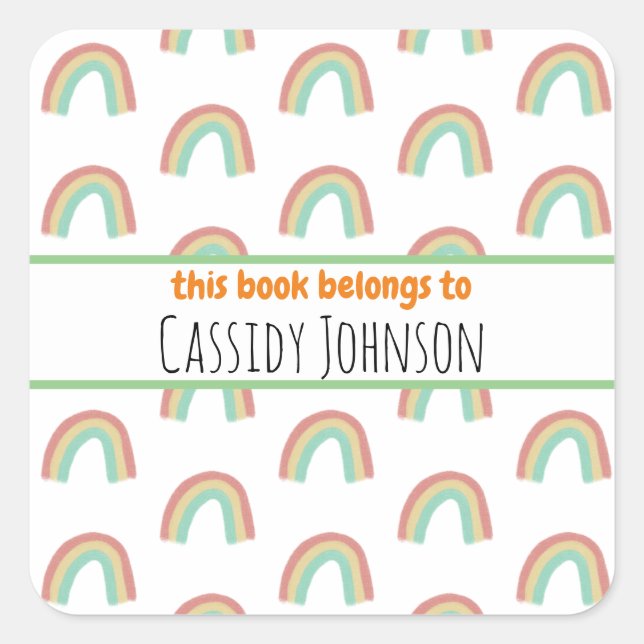Adesivo Quadrado Pastel arco-íris este livro pertence à livraria in (Frente)