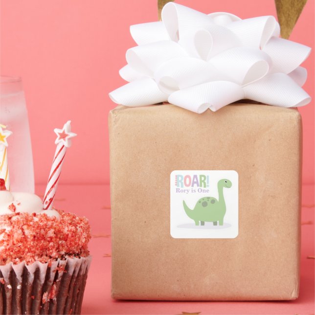 Adesivo Quadrado Pastel Baby Dinossauros Roar Festa de aniversário (Festa)