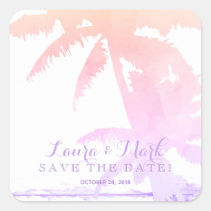 Adesivo Quadrado Pastel Beach Casamento Palm Tree Sai do Sol