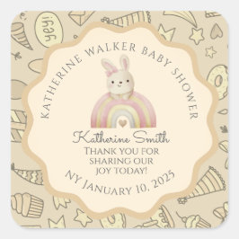 Adesivo Quadrado pastel beige bunny cute party babyshower