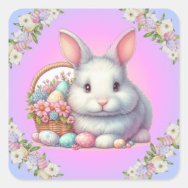 Adesivo Quadrado Pastel Bonito Coelho da Páscoa