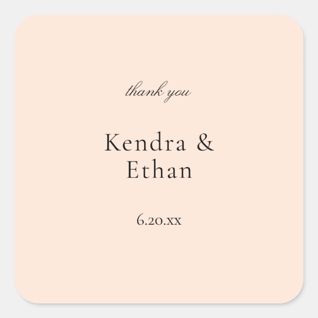 Adesivo Quadrado Pastel Cor-de-Rosa Esbranquiçado Obrigado (Frente)