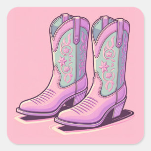 Adesivo Quadrado Pastel Cowgirl Boots Stickers