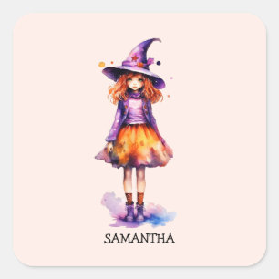 Adesivo Quadrado Pastel Cute Witch Girl - Halloween Aestética (2)