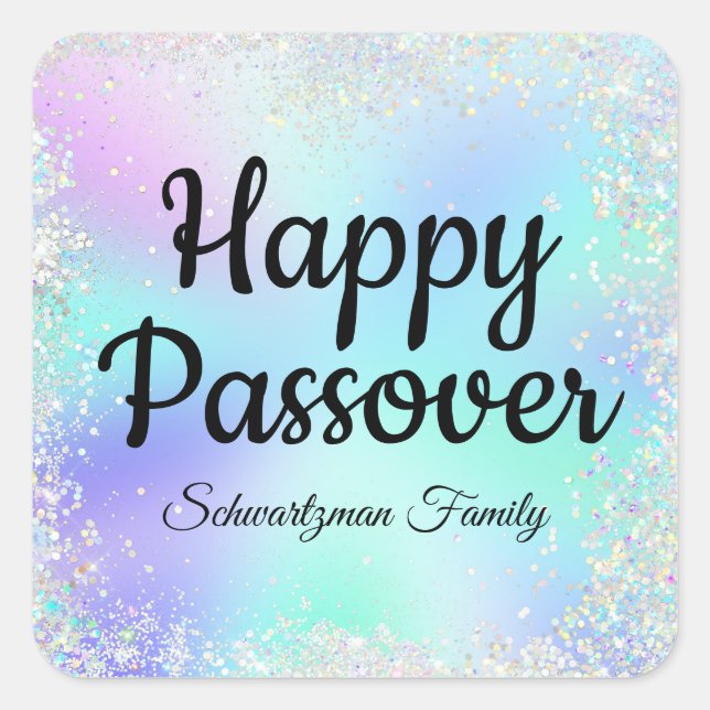 Adesivo Quadrado Pastel Glitter Jewish Holiday Passover Feliz (Frente)