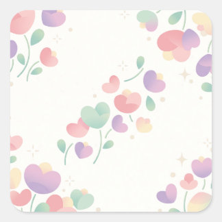 Adesivo Quadrado Pastel Heart Shaped Flowers Minimalist Pattern