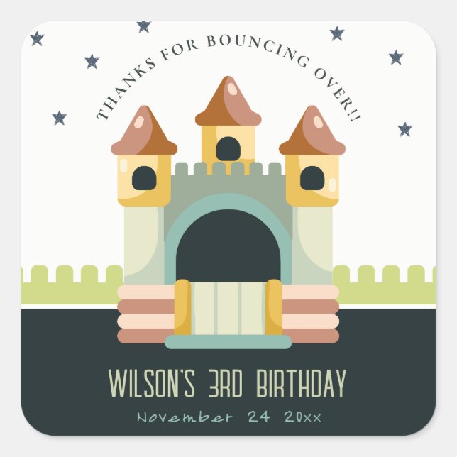 Adesivo Quadrado Pastel Jumping Castle Jump & Play Aniversário de c (Frente)