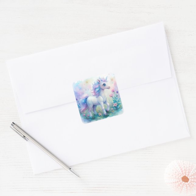 Adesivo Quadrado Pastel Magical Unicorn Sticker (Envelope)