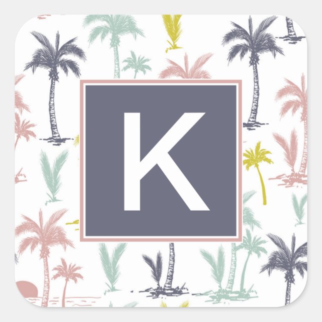 Adesivo Quadrado Pastel Palm Tree by the Beach Pattern (Frente)