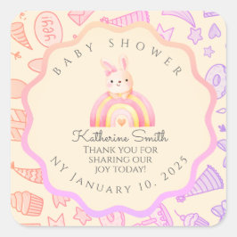 Adesivo Quadrado pastel pink bunny cute party babyshower