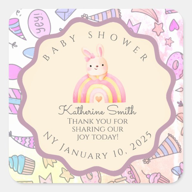 Adesivo Quadrado PASTEL Playful Icons Personal Touches babyshower (Frente)