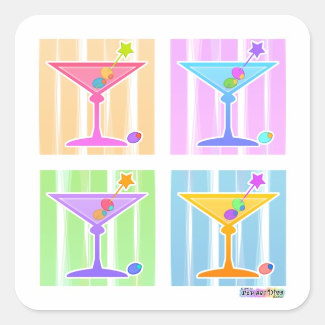ADESIVO QUADRADO PASTEL POP ART MARTINIS (Frente)