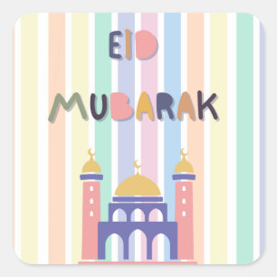 Adesivo Quadrado Pastel Rainbow Eid Mubarak Eid Gift