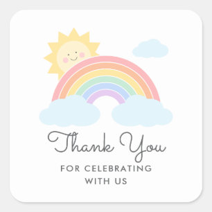 Adesivo Quadrado Pastel Rainbow Sunshine Favor Obrigado