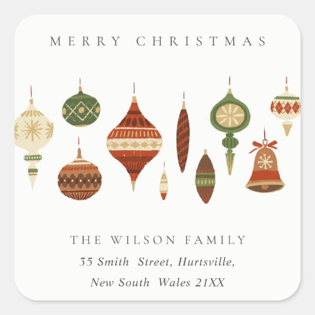 ADESIVO QUADRADO PASTEL RED GREEN STAR CHIRSTMAS ORNAMENT ENDEREÇO (Frente)