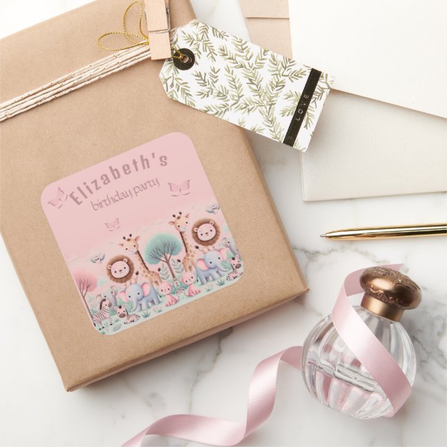 Adesivo Quadrado Pastel Safari - Selva de Aquarela | (Presentear)