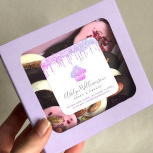 Adesivo Quadrado Pastelaria de Cupcake Roxo