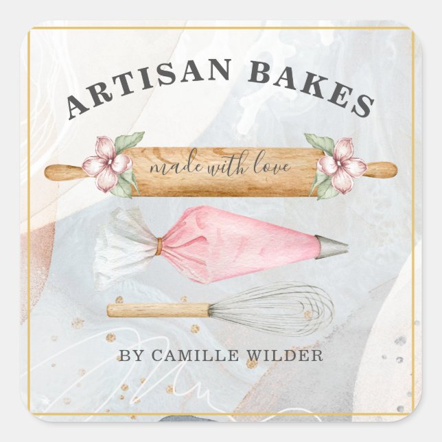 Adesivo Quadrado Pastelaria Pastelaria Panelas Ferramentas Business (Frente)