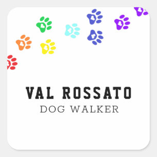 Adesivo Quadrado Pata de Cachorro Arco-Íris - Serviço de Pet Sitter