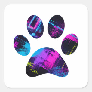 Adesivo Quadrado Pata de Cachorro Neon Retro