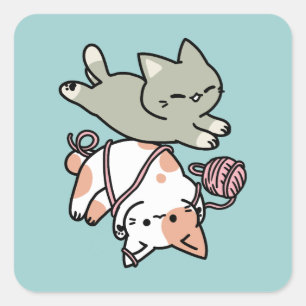 Adesivo Quadrado Patas e Brincadeira – Ilustração de Gato Adorável