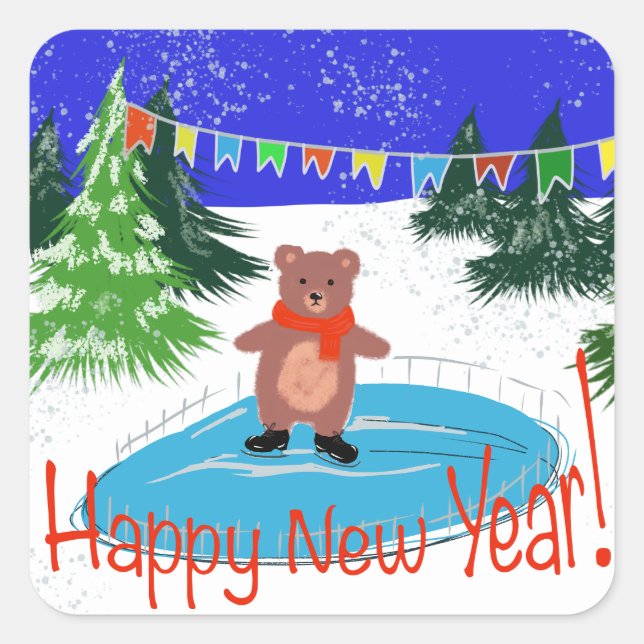 Adesivo Quadrado Patinação de ursos engraçada (Frente)