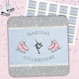 Adesivo Quadrado Patinadora Artística Prateada Brilhante de Azul Co