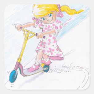 Adesivo Quadrado Patinete bonito do micro da menina de Microscooter