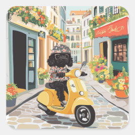 Adesivo Quadrado Patinete preto doodle nas ruas da cidade europeia