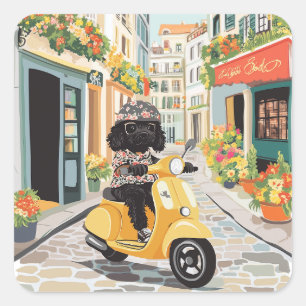 Adesivo Quadrado Patinete preto doodle nas ruas da cidade europeia
